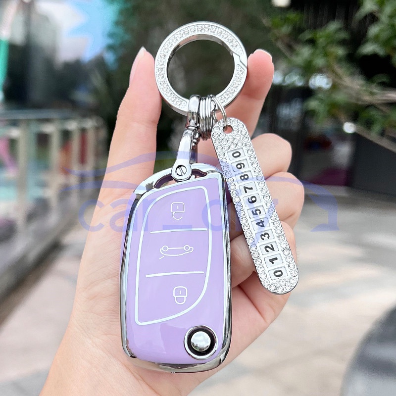 Kasus Kunci TPU Penutup Jarak Jauh Gantungan Untuk Peugeot Citroen KEYDIY Xhorse VVDI Universal DS Style Cangkang Pelindung Car Remote Key Case