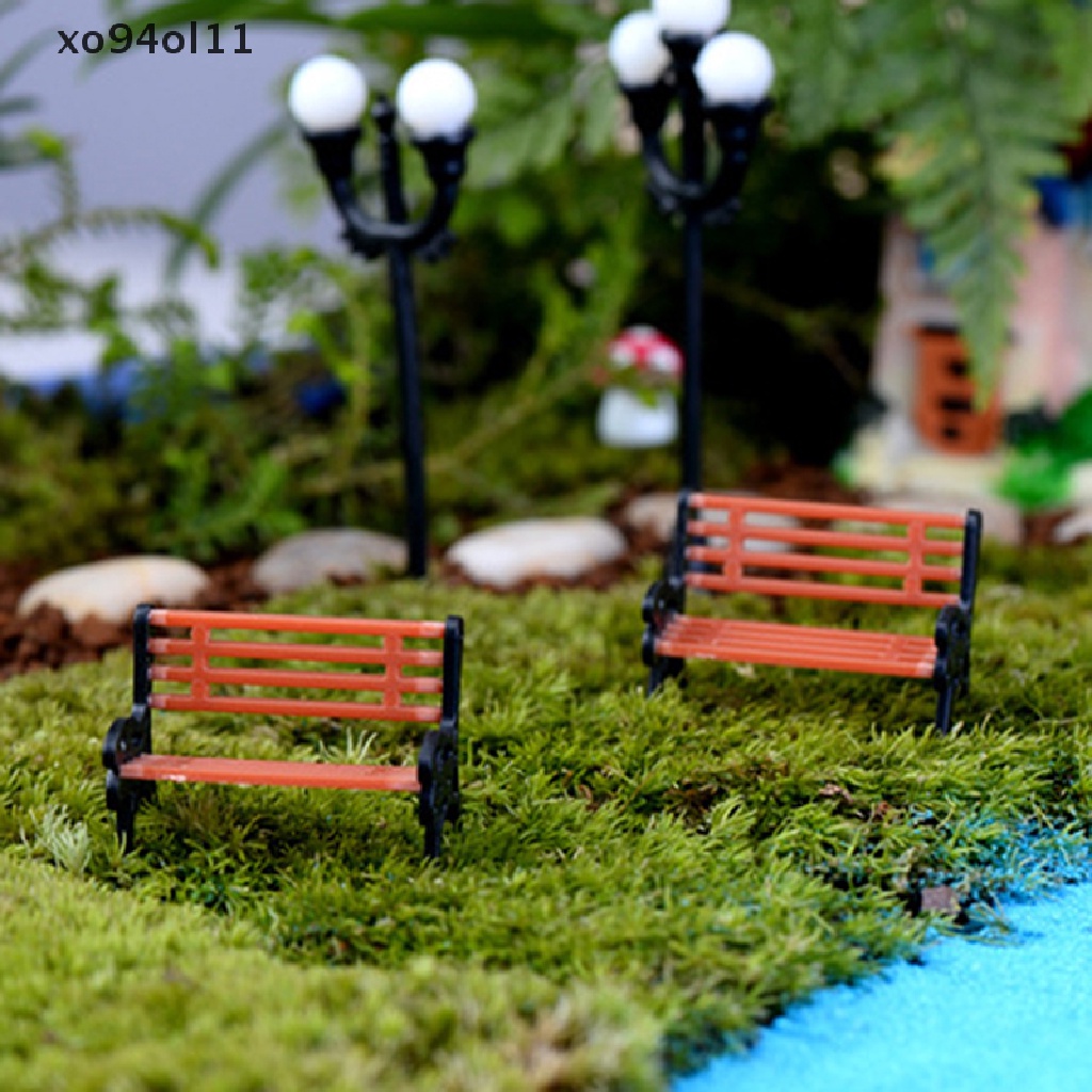 Xo 2Pc Ornamen Taman Mini Miniatur Bangku Kursi Taman Micro Landscape Dekorasi OL