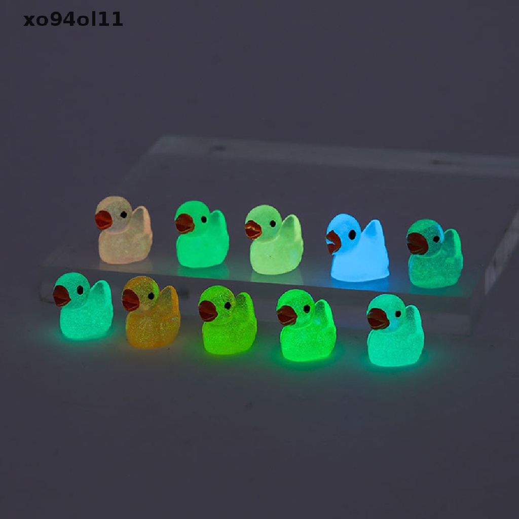 Xo 10PCS Mini Luminous Resin Ducks Glow in The Dark Miniatur Ornamen Bebek Kecil Untuk Taman DIY Rumah Boneka Bebek Aksesoris OL