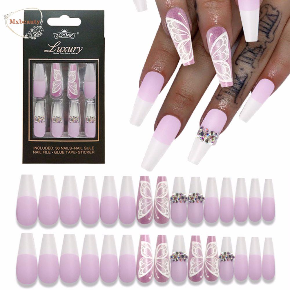 Mxbeauty Kupu-Kupu Kuku Palsu Wearable Handmade Detachable Nail Extension Press on Full Cover DIY Nail Art Dekorasi