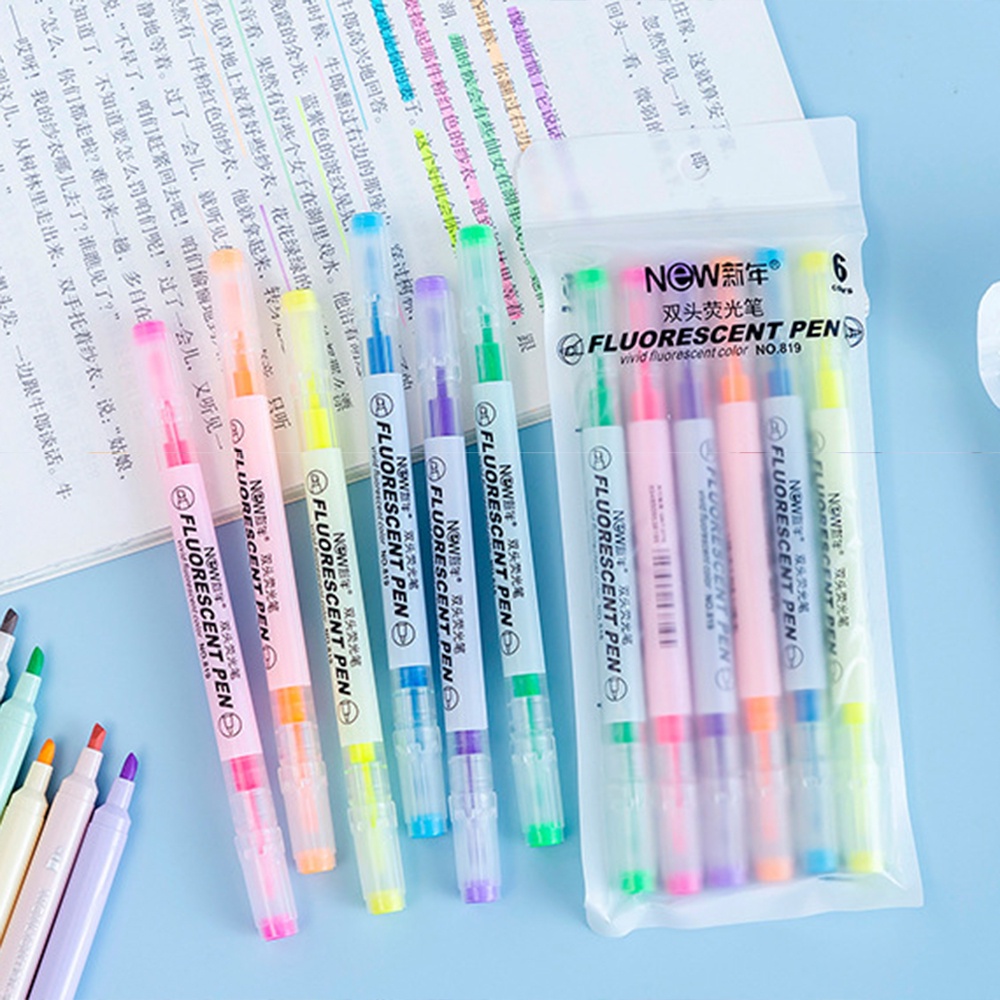 6 Pcs Macaron Color Double Tip Stabilo Pen Siswa Spidol Neon Alat Tulis Perlengkapan Sekolah