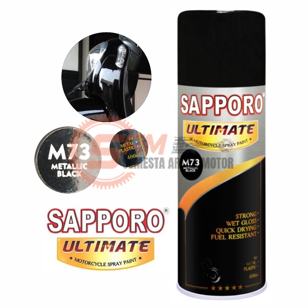 

Pilox Sapporo Ultimate Metallic Black M73 Cat Semprot Hitam Pilok Metal Plastik Aerosol Spray