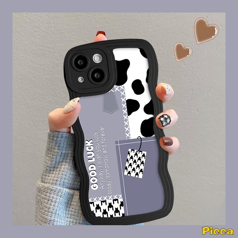 Redmi Note10 11 10s 11Pro 9 8 9s 11s 10Pro Max Redmi 12C 9A 10C 9 10 10A A1 A1+9T 9C NFC POCO M3 X3 NFC Pro Mi 11T Pro Smile Leopard Splicing Houndstooth Wavy Edge Soft Tpu Sarung