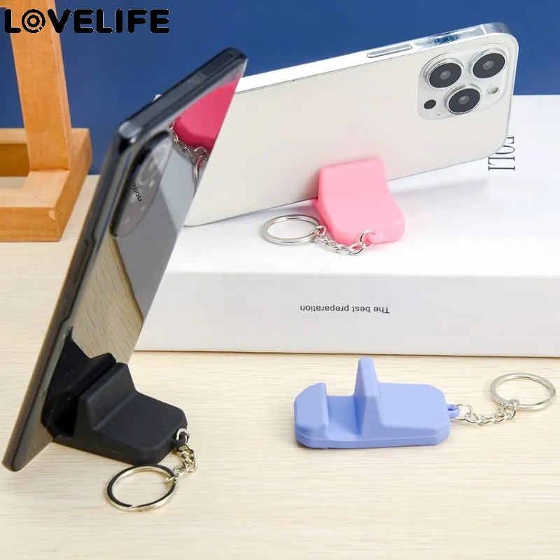 Portable Liontin Gantungan Kunci Telepon Meja Holder Kreatif Gantungan Kunci Smartphone Holder Lucu Lazy Phone Support Mini Keychain Handphone Stand Lembut PVC Silicone Keyring Bracket