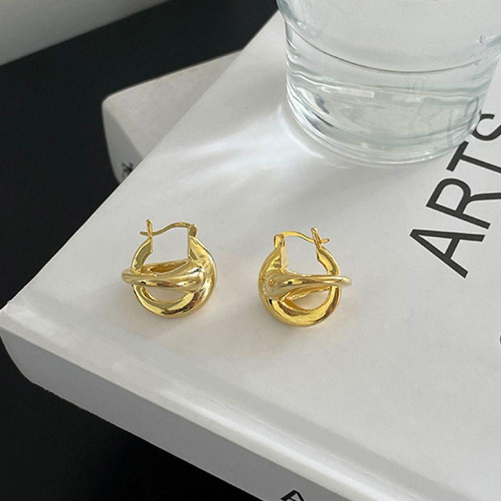 NEEDWAY Wanita Anting Stud Trendi Stylish Putaran Persilangan Niche Desain Perhiasan Fashion Geometris Tembaga Gaya Korea Earrings