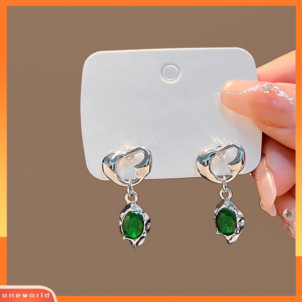 [EONE] 1pasang Anting Tusuk Gaya Retro Irregular Berbentuk Hati Dipoles Hadiah Elegan Imitasi Hias Kristal Hijau Drop Earrings Untuk Pacaran