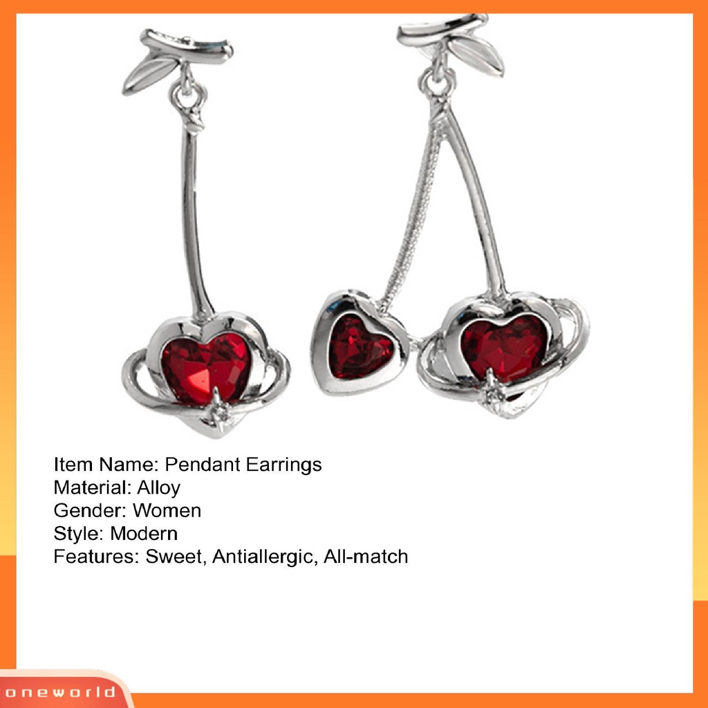 [EONE] 1pasang Liontin Anting Asimetris Geometris Splicing Fashion Cinta Hati Merah Berlian Imitasi Ear Studs Perhiasan Aksesori