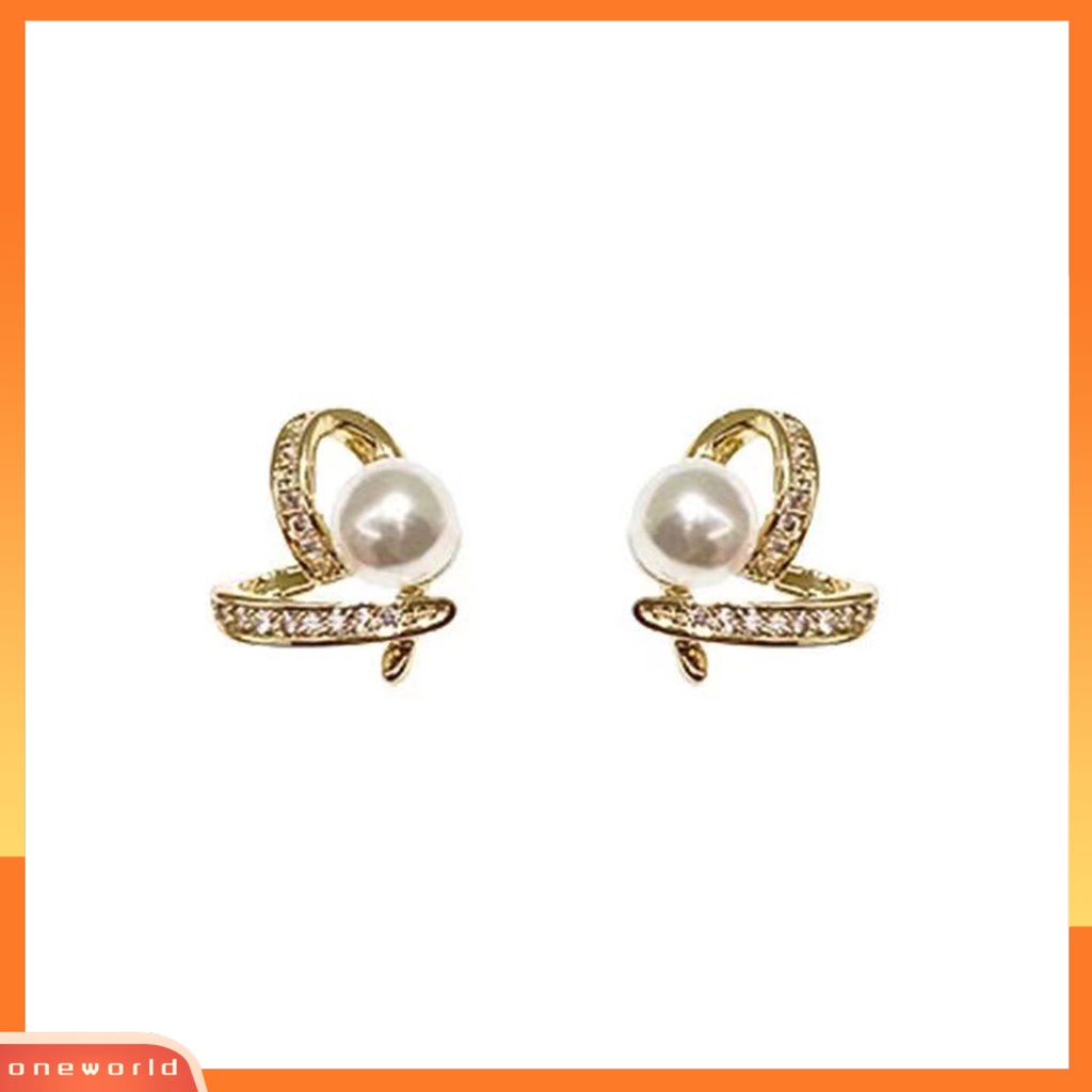 [EONE] 1pasang Ear Studs Elegan Berbentuk Hati Berlian Imitasi Mengkilap Hias Sparkling Dress Up Hadiah Wanita Mutiara Imitasi Stud Earrings Perhiasan Aksesori Fashion