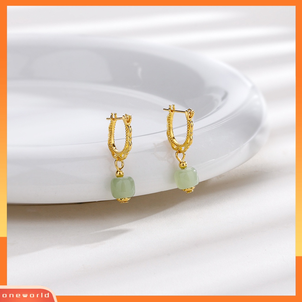 [EONE] 1pc Menjuntai Anting Gaya China Warna Emas Elegan Peri Hadiah Hypoallergenic Retro Faux Hetian Jade Drop Earring Perhiasan Aksesoris