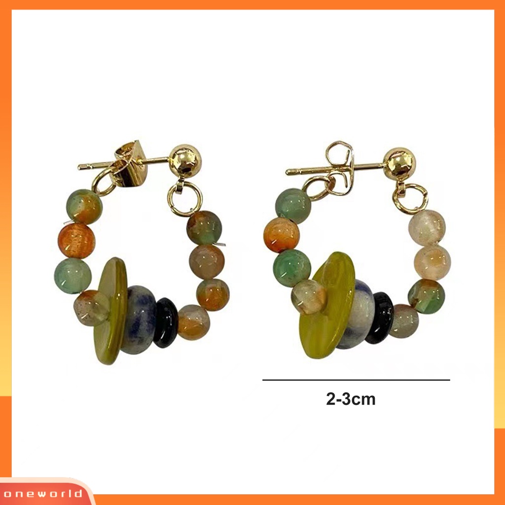 [EONE] 1pasang Ear Studs Vintage Gaya Etnik Manik-Manik Berwarna Electroplating Glossy Dress Up Hypoallergenic Alloy Hoop Stud Menjuntai Anting Fashion Perhiasan