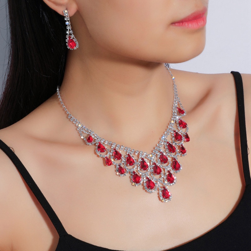 Ladies Princess Kalung Anting Set Perhiasan Tinggi Liontin Yang Indah Kalung Pengantin Perhiasan Pesta Pernikahan