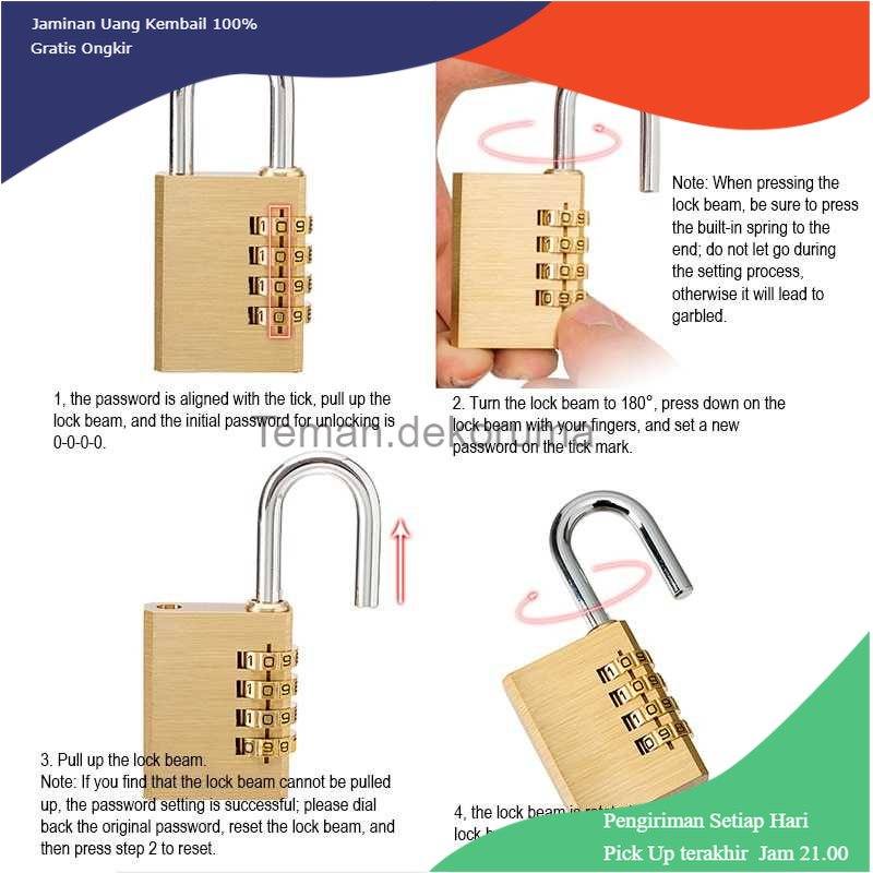 TD - RTG KAK Gembok Koper Padlock 4 Digit Combination Solid Brass 21x59mm - M1502