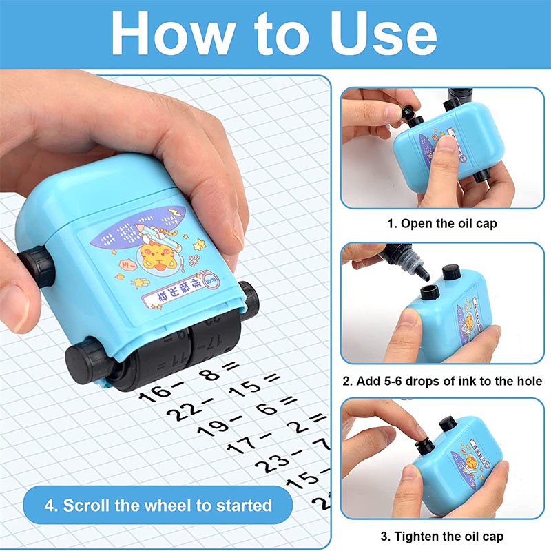 Stylish 2in1 Penjumlahan Dan Pengurangan Perkalian Dan Pembagian Mengajar Cap Lucu Kreatif Double-Head Roller Segel Mengajar Digital Dalam100Ajar Matematika Untuk Anak-Anak