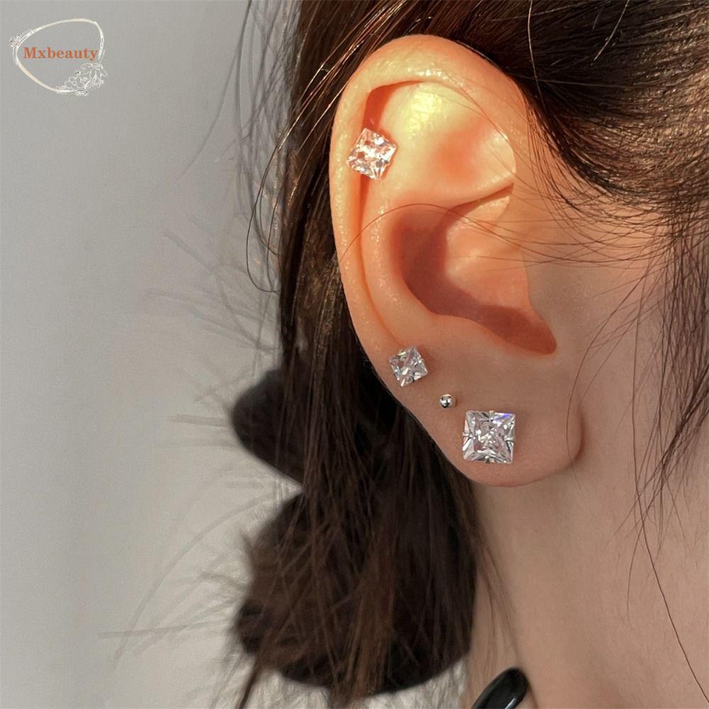 Mxbeauty Anting Tusuk Persegi Pesta Klasik Geometir Kecil Elegan Berkilau Anting Gaya Korea