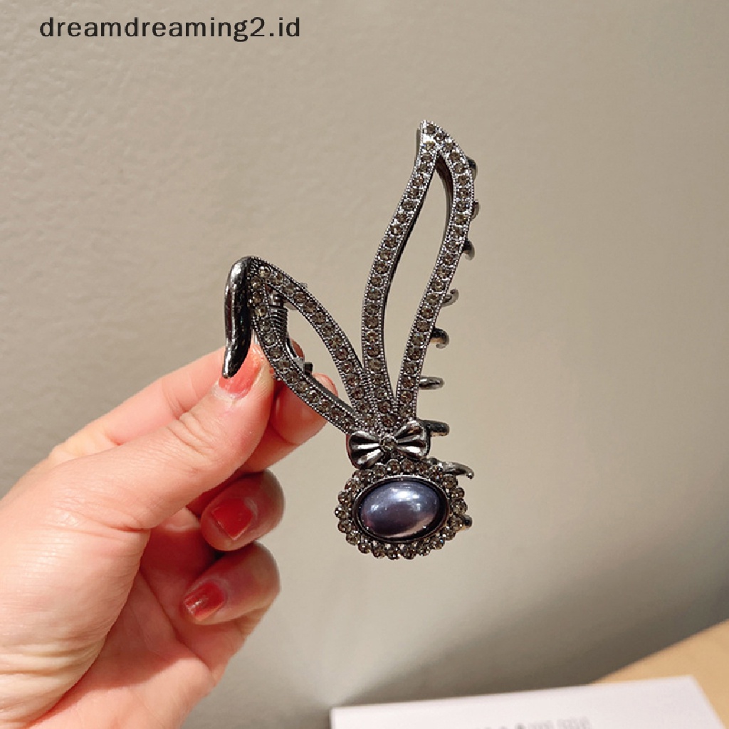 (dream) Women Rabbit Series Elegant Crystal Rabbit Ears Hair Clip Jepit Rambut Bunga Hiasan Kepala Ekor Kuda Untuk Wanita Hair Claw//