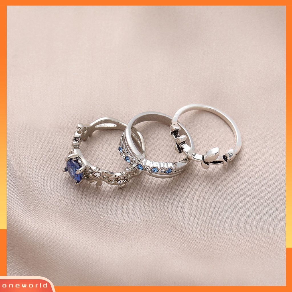 [EONE] 3pcs Wanita Cincin Bunga Perhiasan Permata Imitasi Bersinar Stackable Knuckle Rings Untuk Pesta Perjamuan Prom