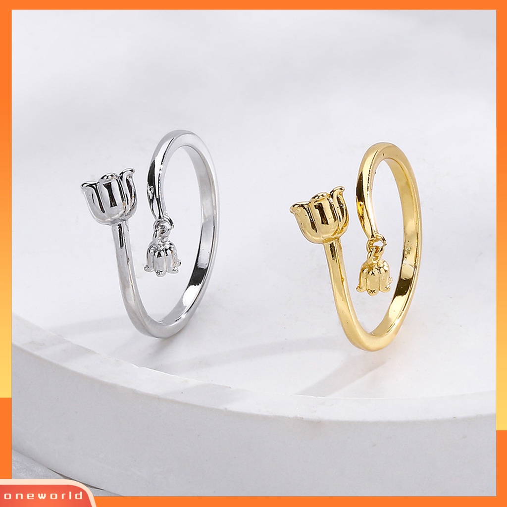 [EONE] Finger Band Ukuran Bebas Retro Temperamen Electroplating Polishing Dress Up Tembaga Wanita Bunga Terbuka Cincin Perhiasan Aksesori