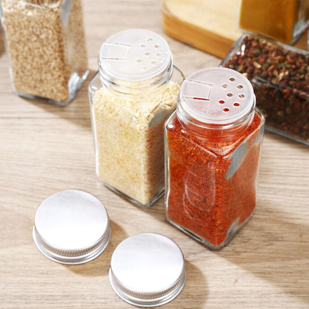 R-FLOWER 12 /24Pcs Toples Bumbu Kaca Wadah Penyimpanan Multi Fungsi Organizer Dapur Dengan Tutup &amp; Label Square Glass Seasoning Pots