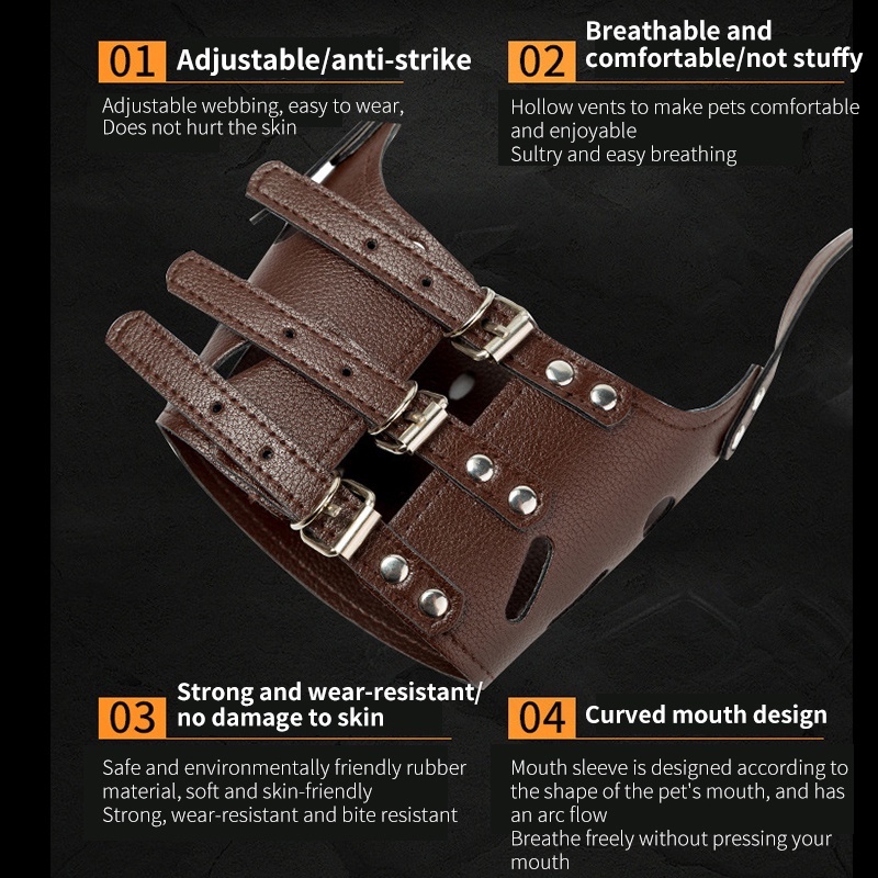 Penutup Mulut Anjing Dog Muzzle Bahan PU Anti Gigit Brongsong Mulut Pet Muzzle