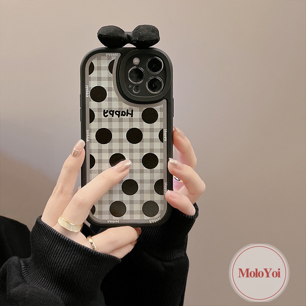 IPHONE Casing Motif Kotak-Kotak Titik Gelombang Retro Kompatibel Untuk Iphone11 12 13 14 Pro Max XR X XS Max 7Plus 78 6 6s Plus SE 2020 3D Ikatan Simpul Menghias Soft Phone Case