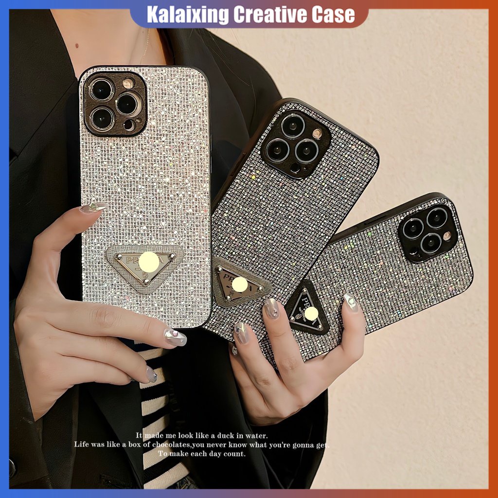 Soft Case Motif Prada Glitter Diamonds Untuk iPhone 14 Pro Max13 12 11 Pro Max Xs Max XR 7 8 Plus Tutup Belakang