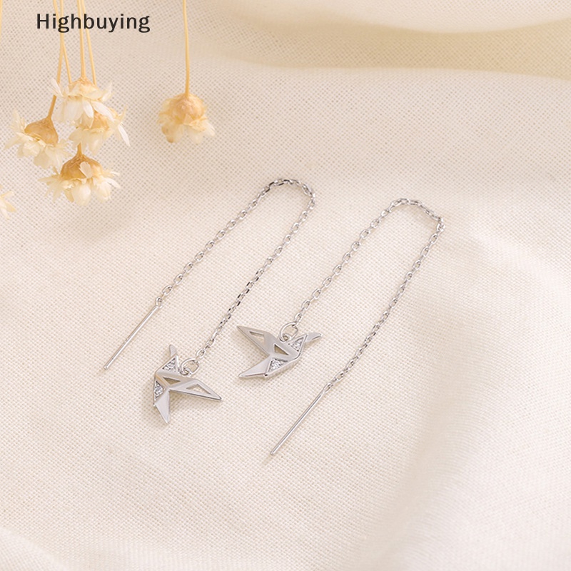 Hbid 1pasang Perhiasan Sederhana Origami Paper Crane Menjuntai Rumbai Anting Garis Untuk Wanita Gadis Fashion Perhiasan Hadiah Glory