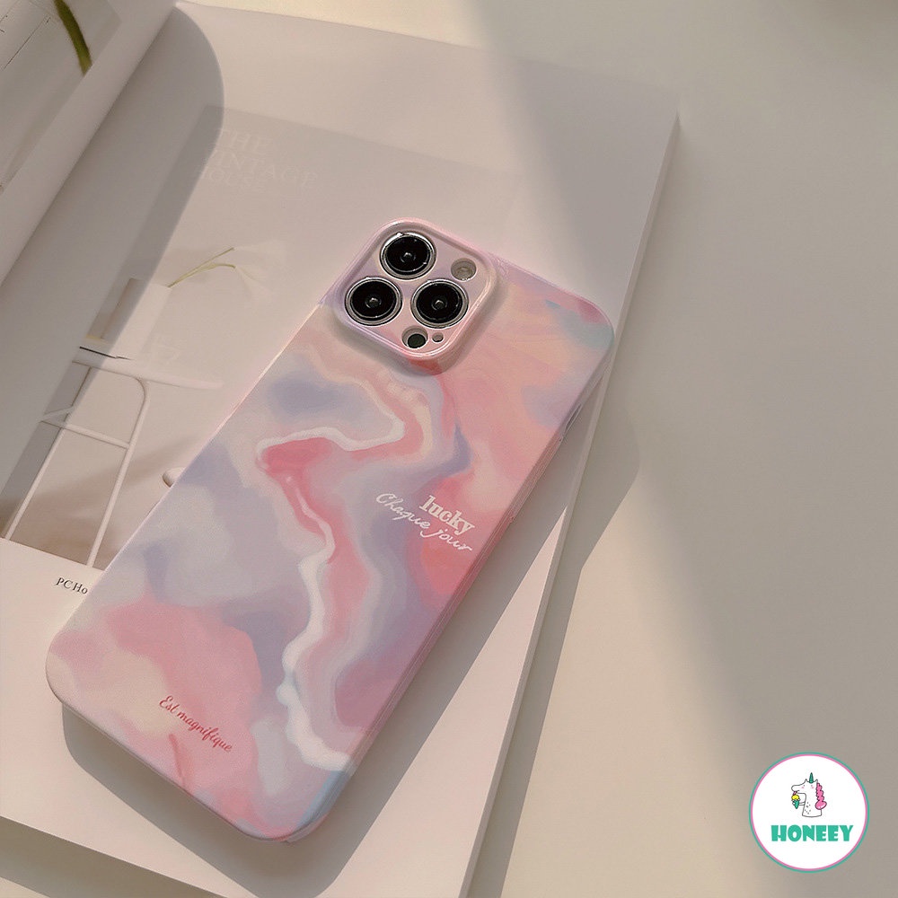 IPHONE Casing Ponsel Lukisan Minyak Kabut Sunset Glow Mewah Untuk Iphone14 13 12 11 Pro Max Xr Xs Max7 8 14 Plus Case Cute Sweet Glossy Cover