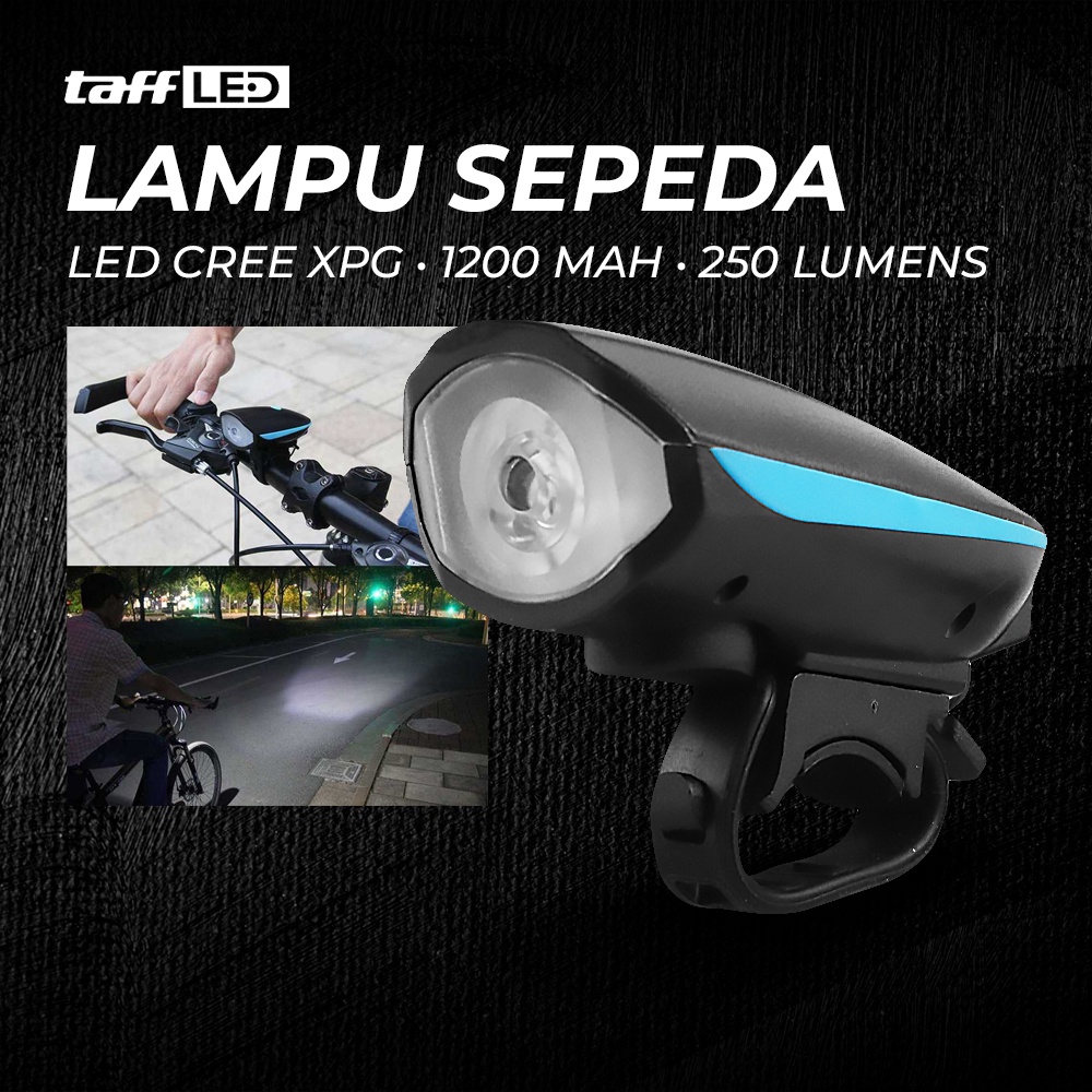 TaffLED Lampu Depan Sepeda Klakson LED Cree XPG 1200 mAh 250 Lumens - 7588 - Black