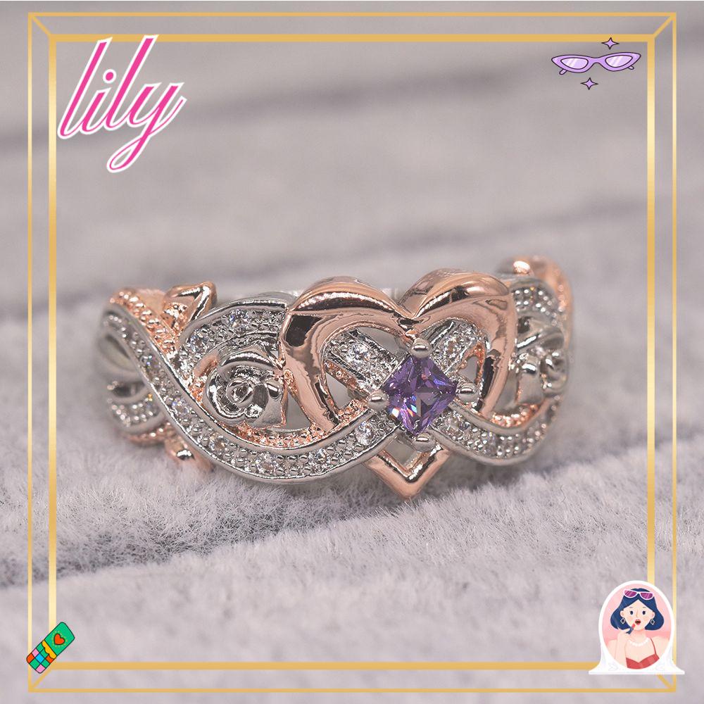 Lily Heart Ring Jewelry Cincin Cinta Desain Bunga Tunangan