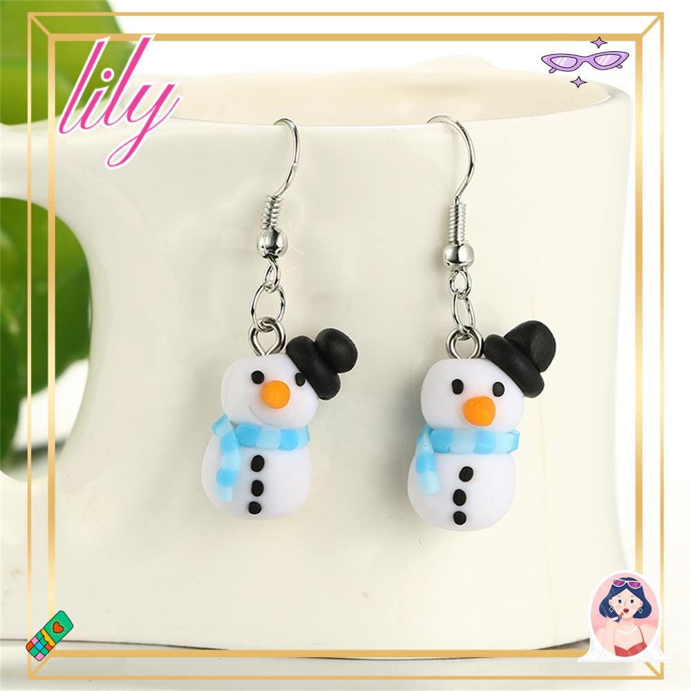 Lily 1pasang Anting Natal Fashion Menjuntai Kait Handmade Polymer Clay