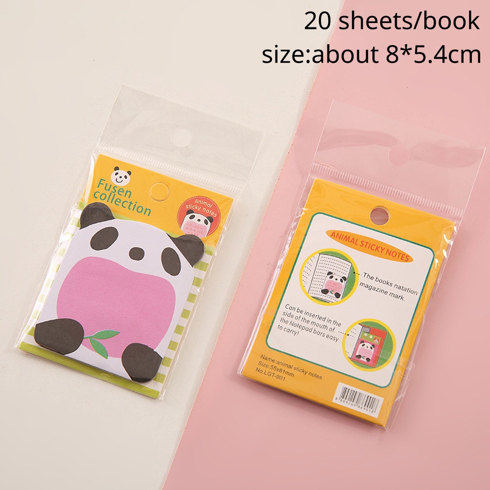 20lembar/pcs Notepad Kartun Hewan Lucu Kreatif/Nota Lengket Memo/Daily Plan Clock-in Sticker/Alat Tulis Siswa Perlengkapan Kantor