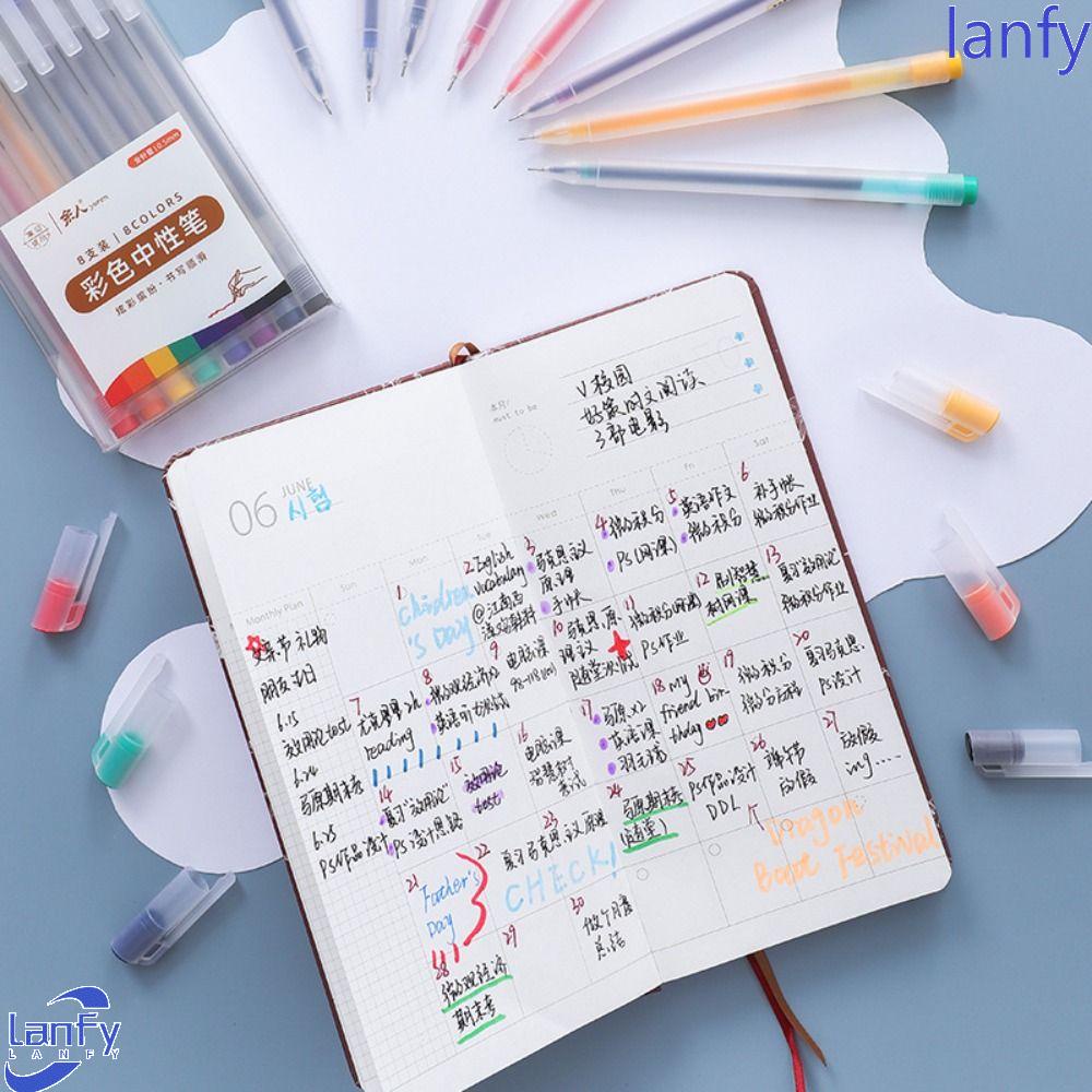 Lanfy Pulpen Warna-Warni set 8pcs/set 0.5mm Penandaan Tulisan Menandai Bolpoin Warna-Warni