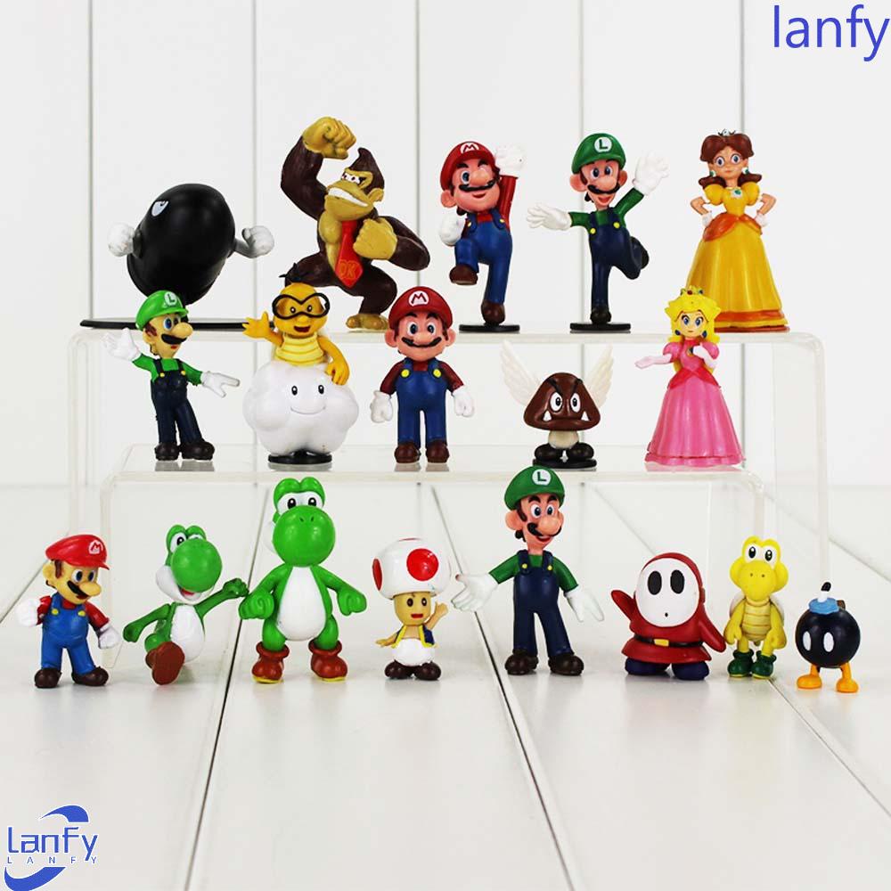 Lanfy Action Figurine Lucu 18pcs/set Koleksi Model Jamur Hiasan Rumah Model Anime Super Mario Bros.