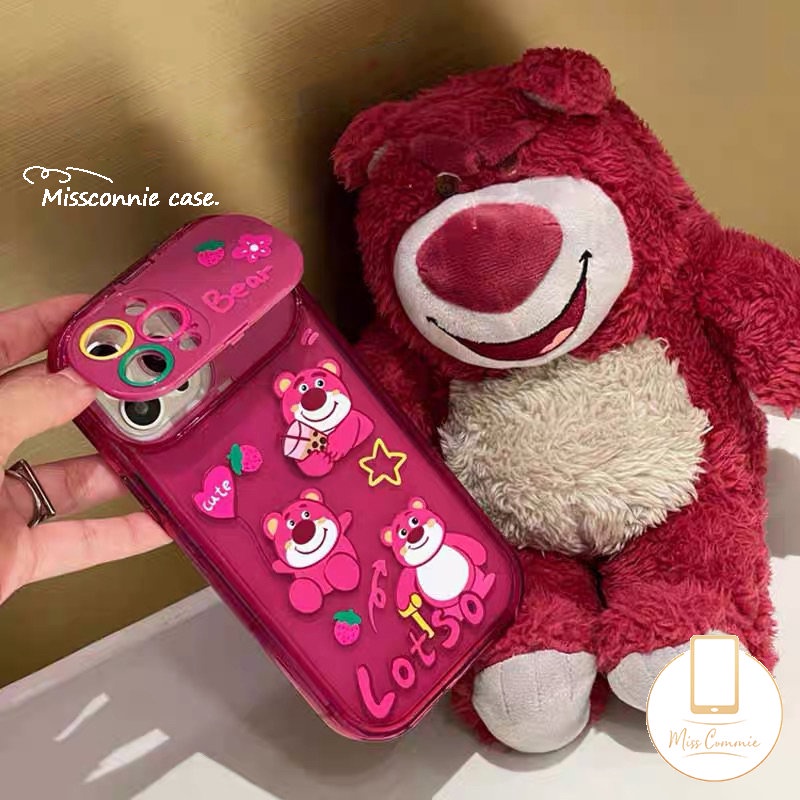 Flip Make Up Mirror Case Untuk Oppo A57 A12 A7 A15 A15s A3s A5s A53 A9 A5 A31 A33 2020 A77 A35 A77S A11K Rose Red Kartun Lucu Strawberry Bear Manyo Shockproof Soft Phone Cover