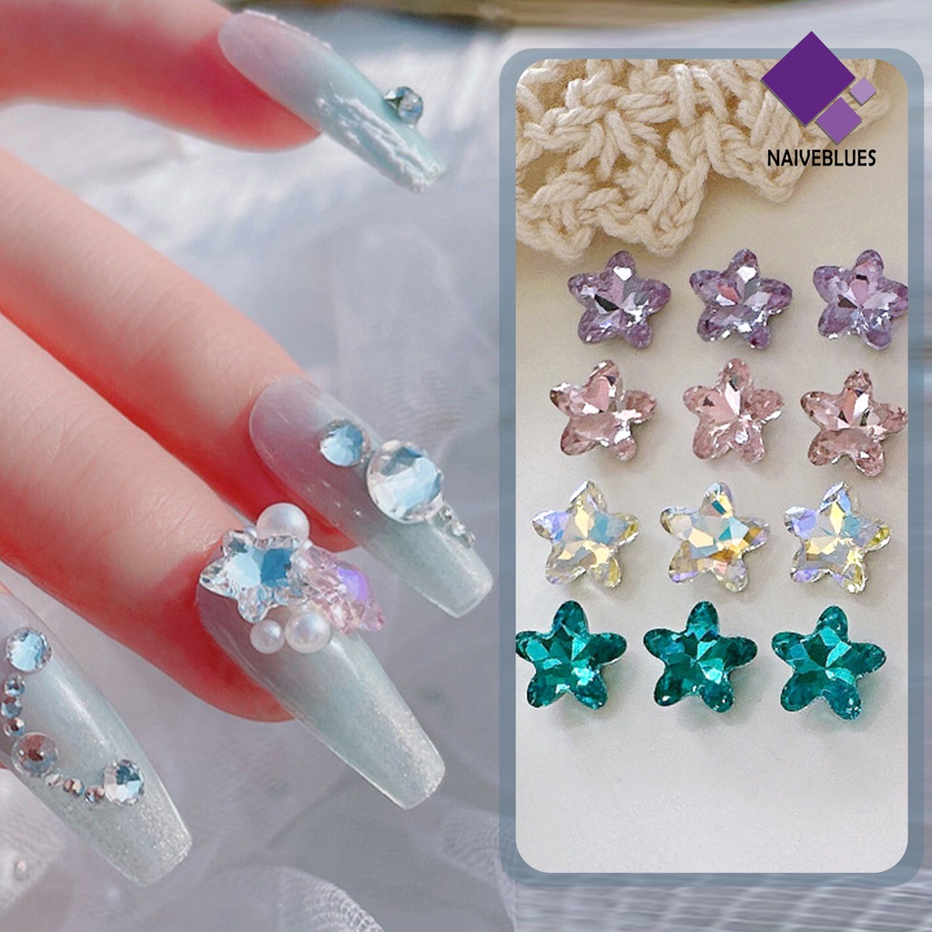 [naiveblues] 10pcs Berlian Imitasi Kuku Warna-Warni Mengkilap Kristal Imitasi Tiga Dimensi DIY Hadiah Sea Nail Art