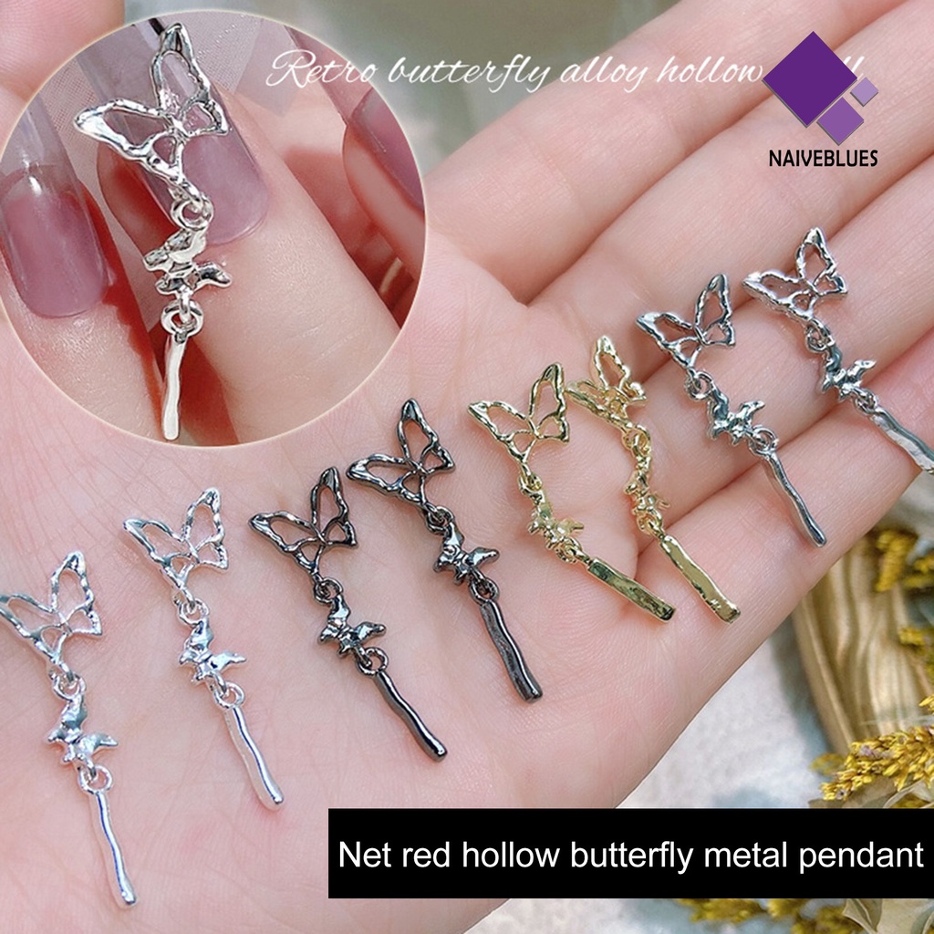 [naiveblues] 10pcs Nail Art Pendant Tiga Dimensi Ins Style Gloss Tahan Karat Mid-length 3-bagian Liontin Kuku