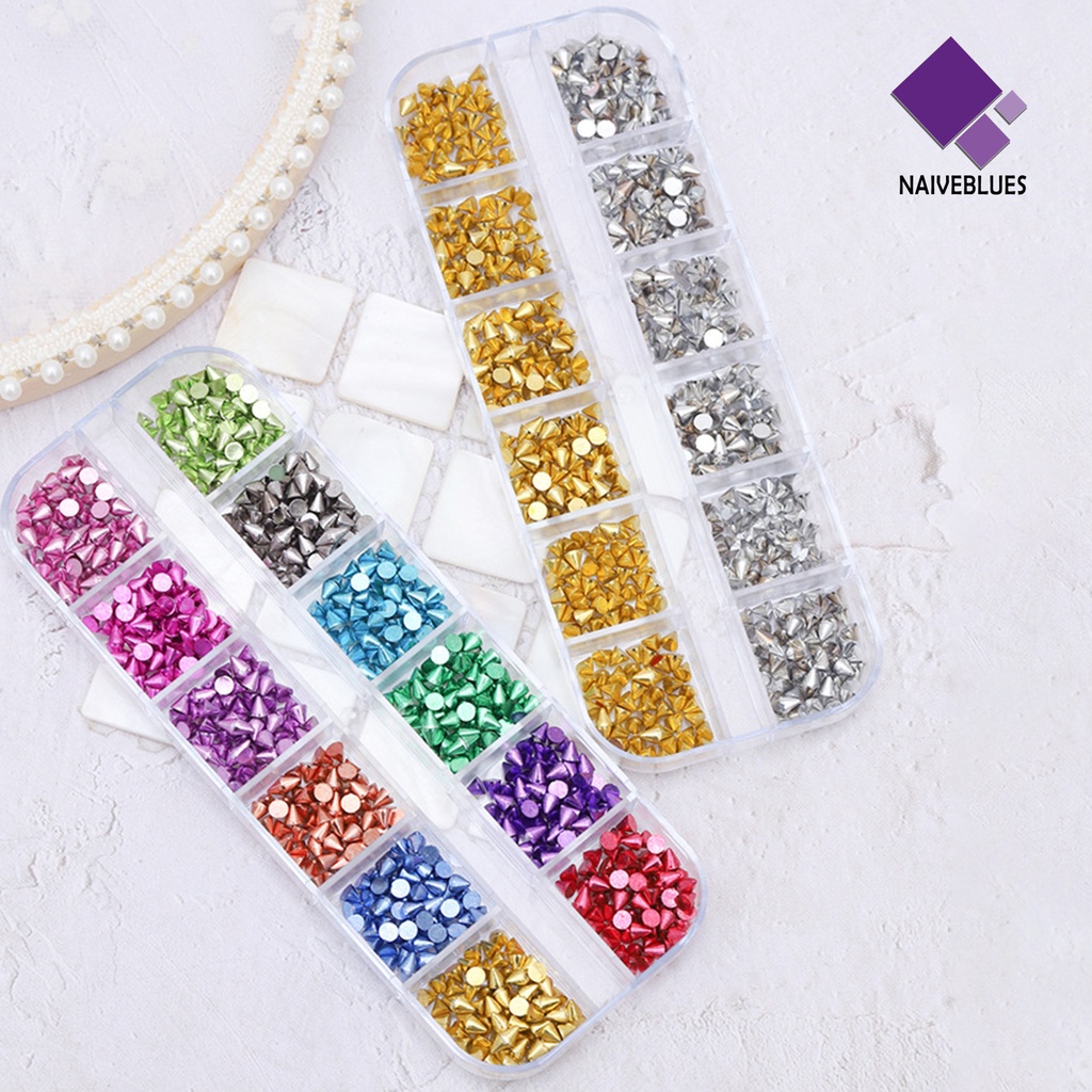 [naiveblues] 1kotak Pesona Nail Art Tidak Luntur Anti-Oksidasi Tahan Jatuh 12kisi DIY Kuku Gadis