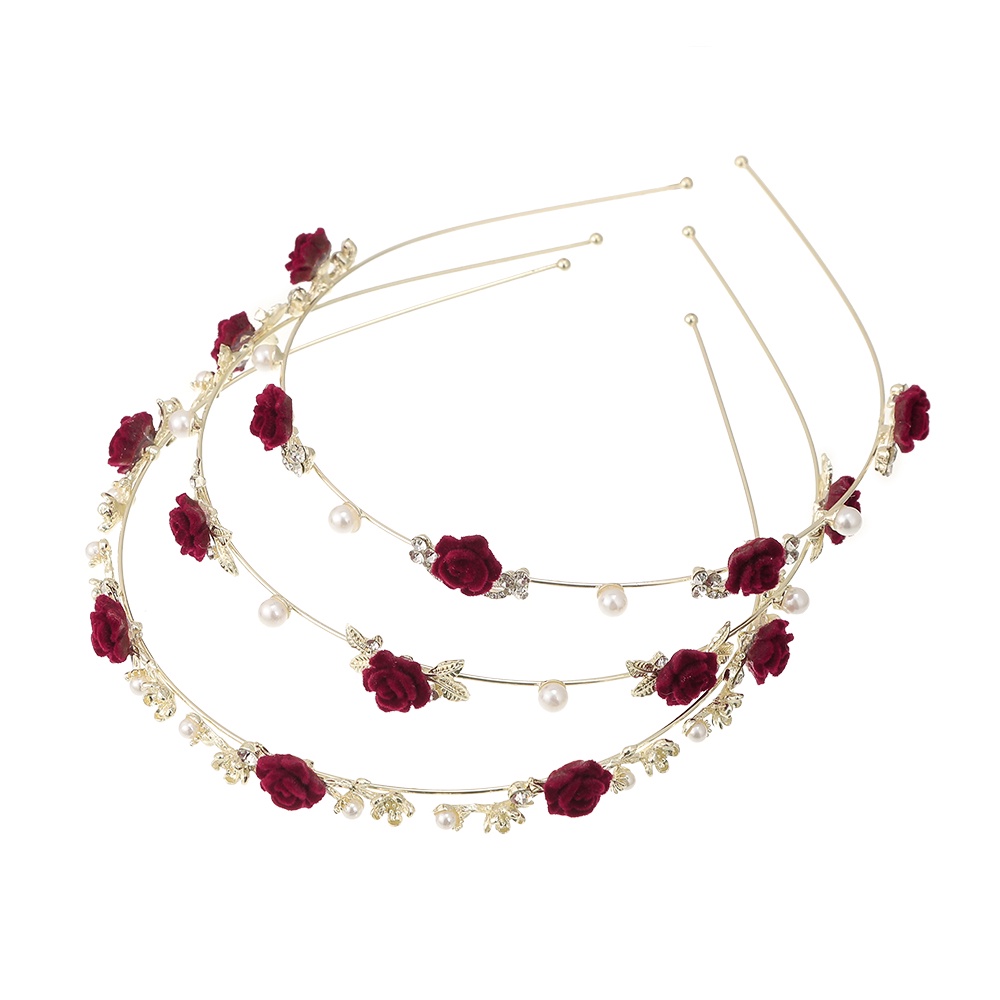 Bunga Merah Paduan Tipis Bando Fashion Mutiara Berlian Imitasi Rambut Band Aksesoris Rambut Wanita