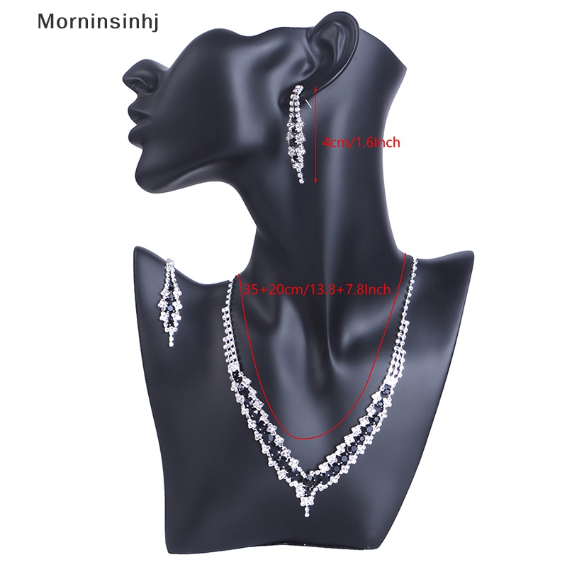 Mornin Set Perhiasan Pengantin Pernikahan Kristal Berlian Imitasi Biru Elegan Untuk Wanita V Bentuk Choker Kalung Anting Set id