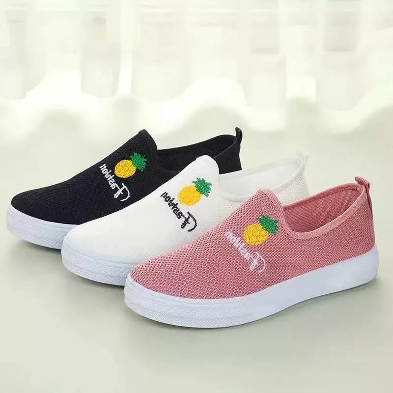 ☀ Sunly ☀ SP039 (Tanpa Kotak) Sepatu Sneakers Nenas Nanas Tanpa Tali Fashion Wanita Casual Sport Santai Olahraga Import