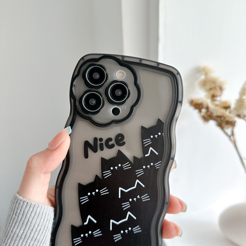 【Flower Camera】Nice Kitty Soft TPU Case HP iP iPhone 11 12 13 14 Pro Max 7 8 + Plus SE 2020 X XS XR Max Black Clear FTD Casing Apple