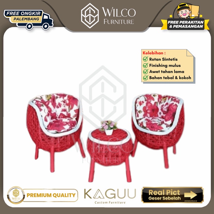 Kursi Teras Set Minimalis Rotan Sintetis 2 Kursi 1 Meja Mebel PLG