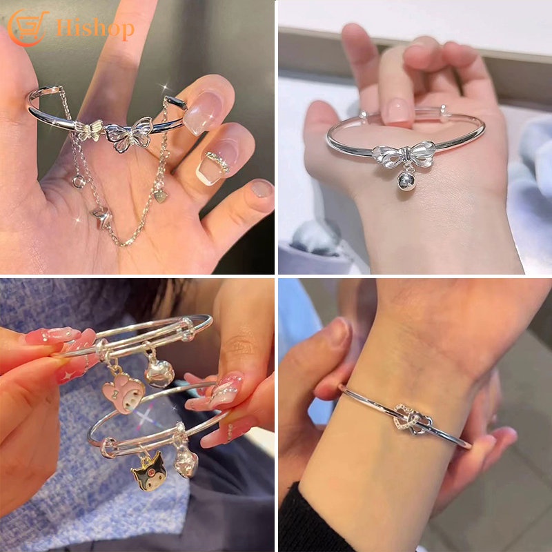 Kuromi Bow Butterfly Heart Bracelet Tulip Zircon Kristal Mutiara Manik Rantai Bangle Untuk Aksesoris Perhiasan Wanita