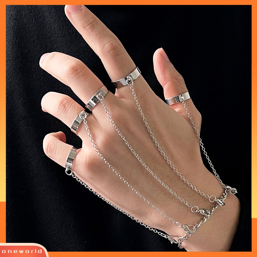 [EONE] Removable Multilayer Rantai Warna Silver Hand Harness Gelang Punk Geometris Pria Cincin Gelang Perhiasan Aksesoris