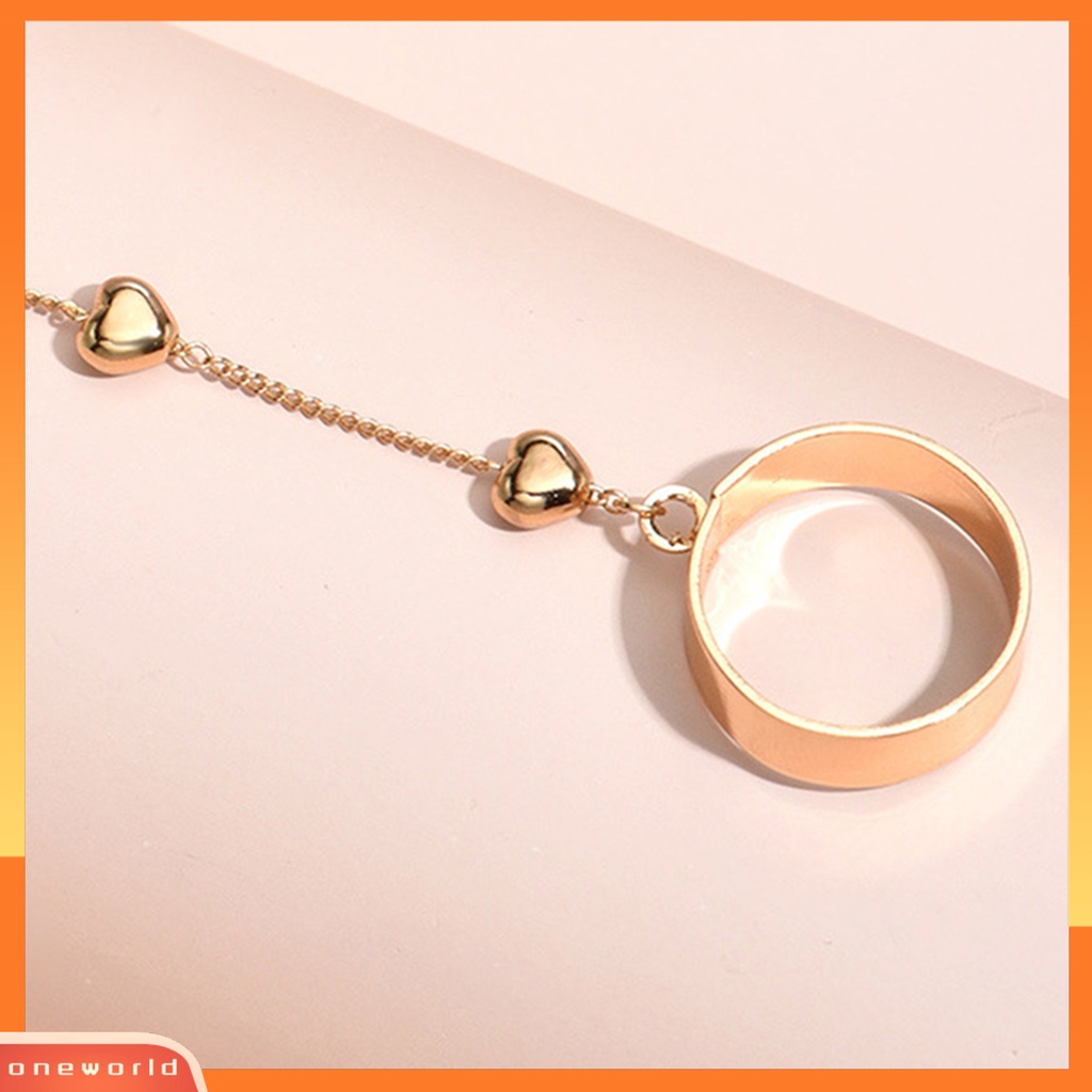 [EONE] Wanita Cincin Gelang Set Warna Solid Paduan Kokoh Bentuk Hati Cincin Tangan Rantai Set Prom Perhiasan