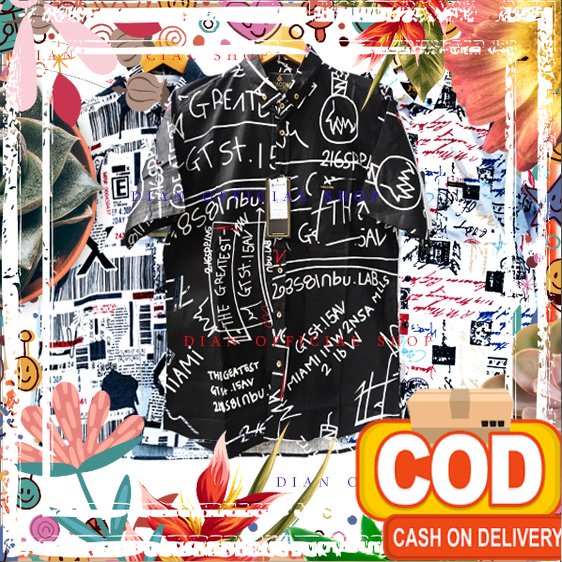 Kemeja Pantai Pria Surfing Lengan Pendek Cowok Hem Premium Distro Print Motif Koran Baju Pantai/ NoP