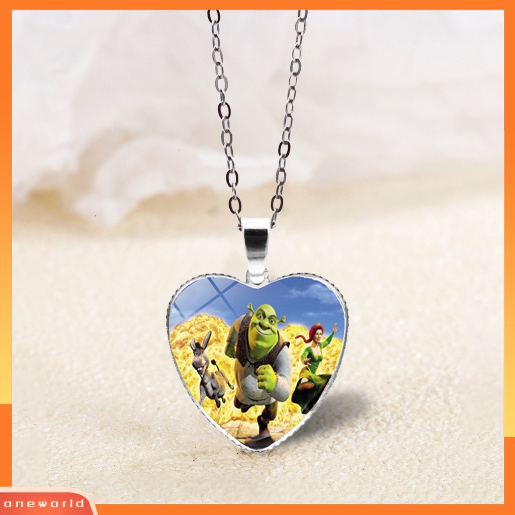 [EONE] Liontin Kalung Hati Motif Kartun Shrek Perhiasan Kilau Cerah Kalung Yang Dapat Disesuaikan Untuk Ulang Tahun