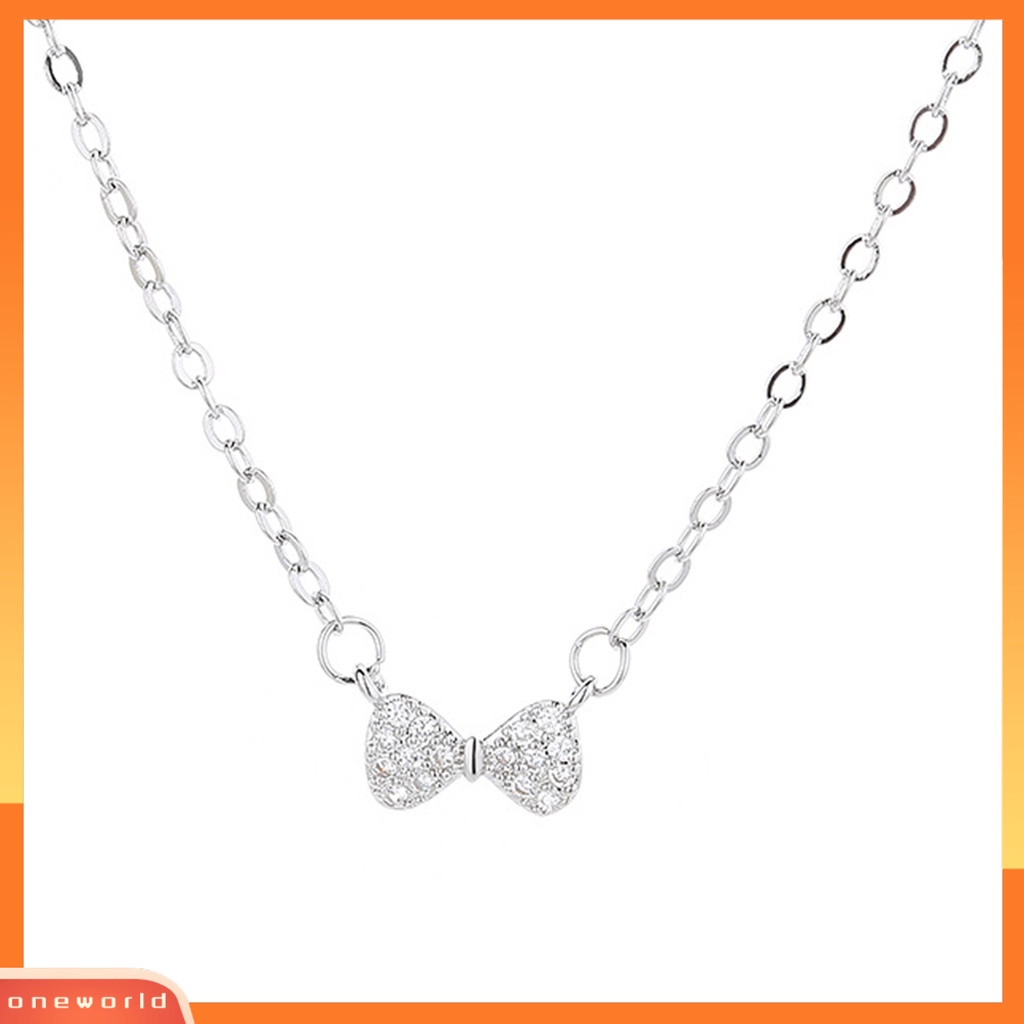 [EONE] Liontin Kalung Busur Gaya Perancis Wanita Bersinar Berlian Imitasi Kalung Untuk Pesta Pernikahan Pertunangan Perjamuan