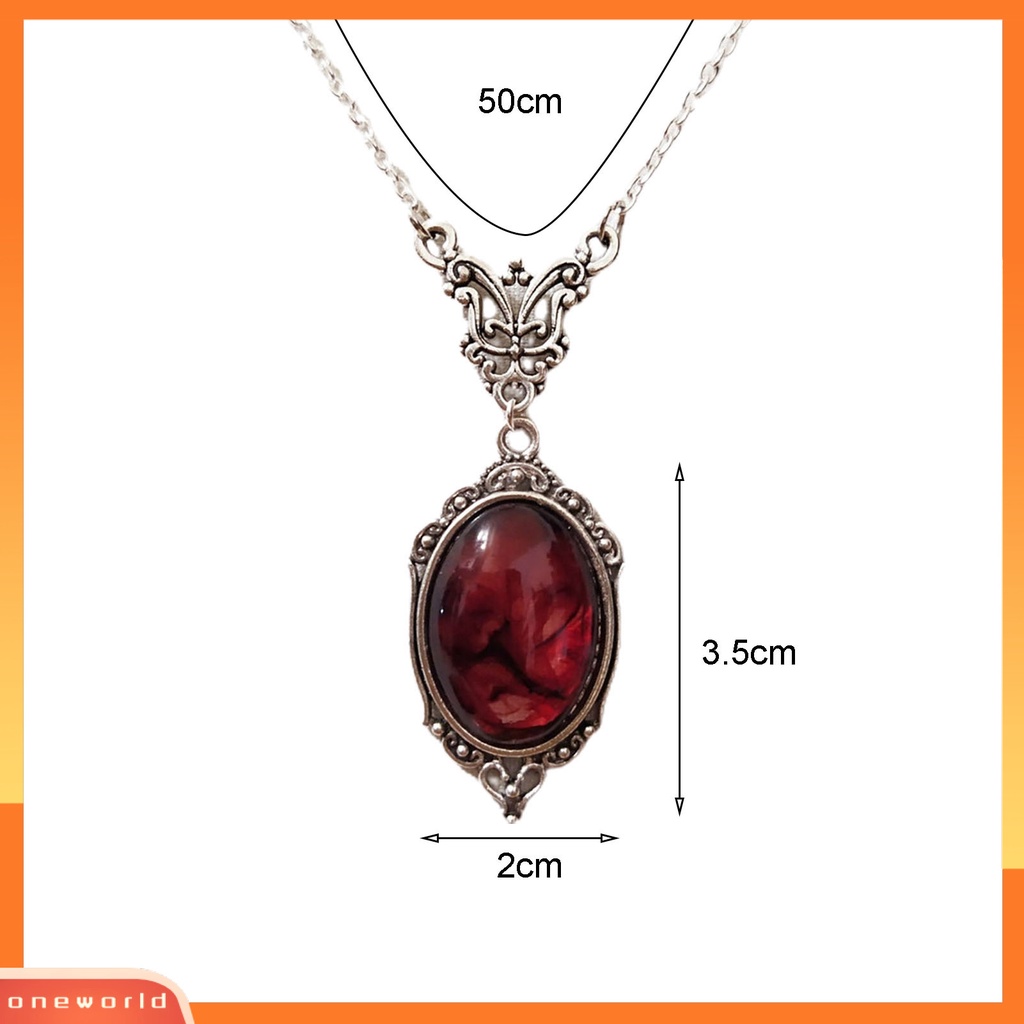 [EONE] Liontin Kalung Elegan Oval Desain Vintage Indah Merah Kuarsa Pesona Kalung Kupu-Kupu Kalung Pakaian Sehari-Hari