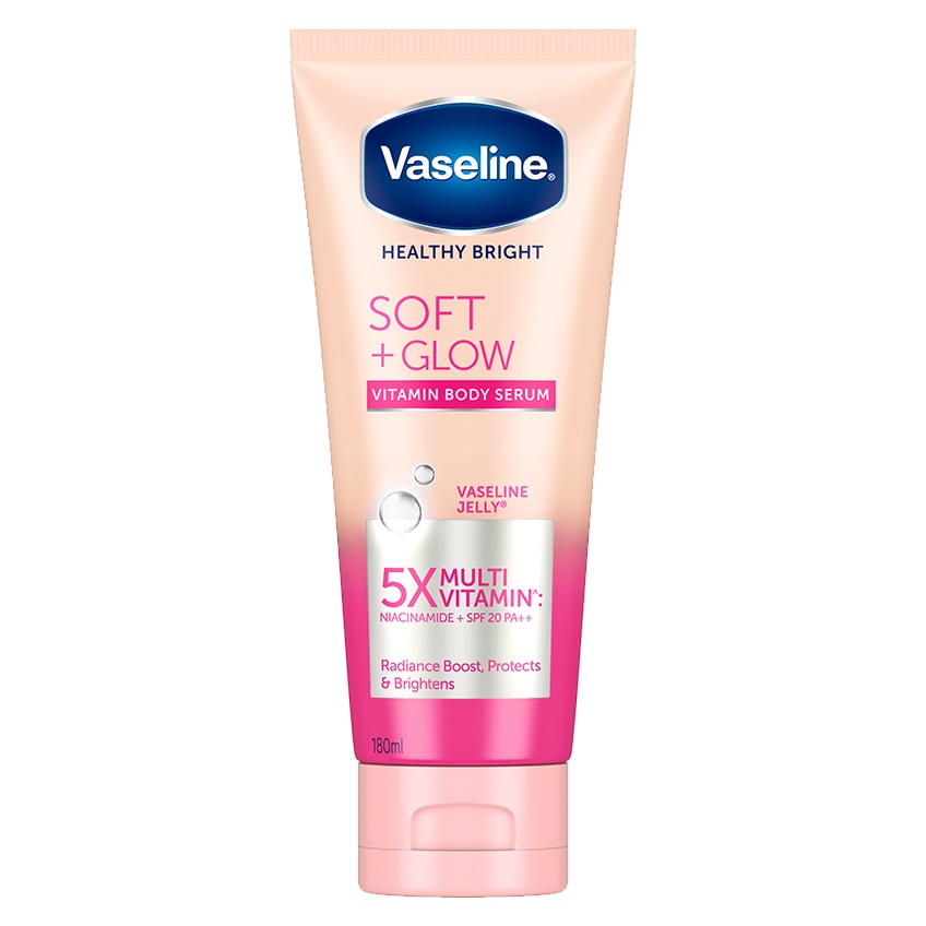 Vaseline Body Serum Body Lotion Soft Glow with Niacinamide, 100X Vit C &amp; SPF20 180ml Twinpack